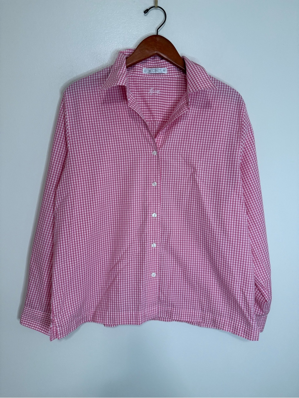 Fox Croft Pink Gingham Casual Button-Down Shirt in size 16